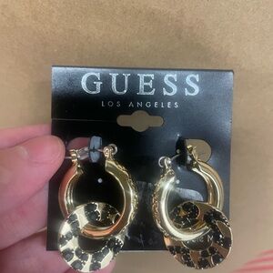 Guess Gold and Black Textured Hoop Earrings